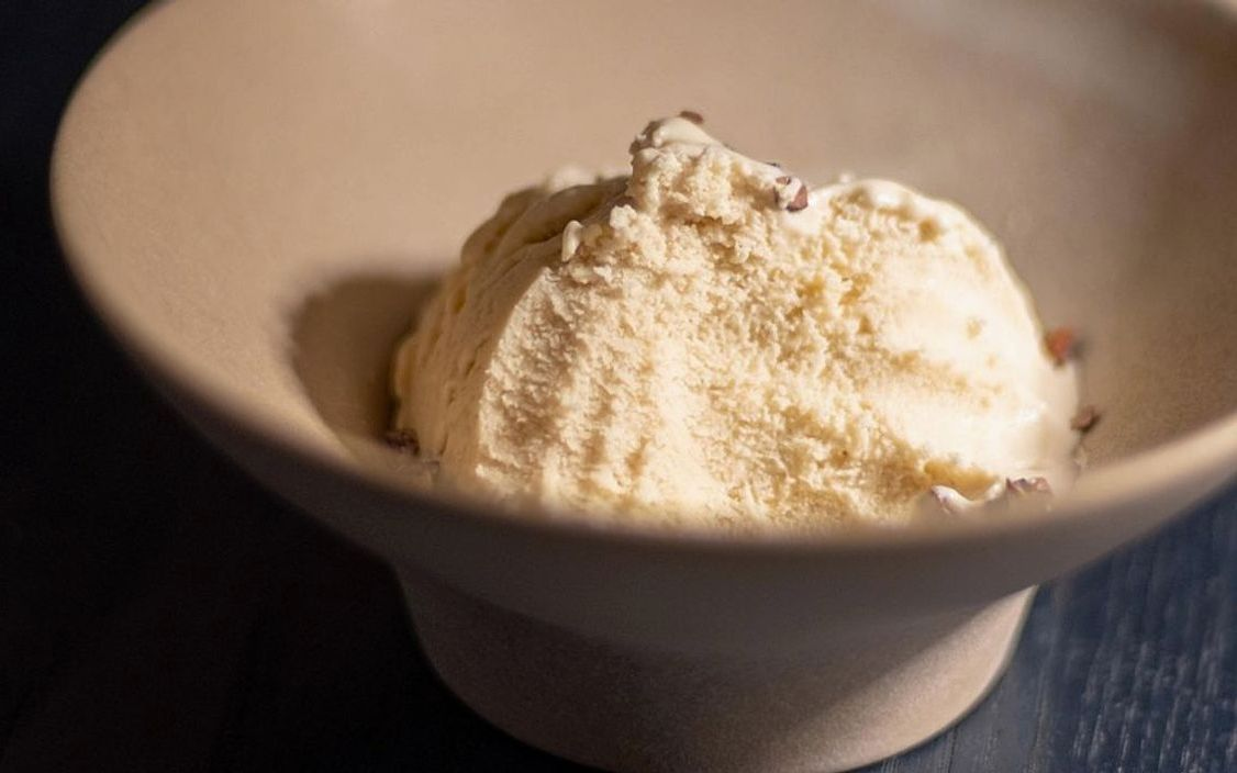 A sundae with salted caramel gelato and candied nuts